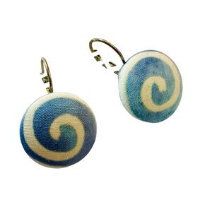 Batik Earrings Blue Ocean Swirl Fabric pierced Lightweight Easy to wear